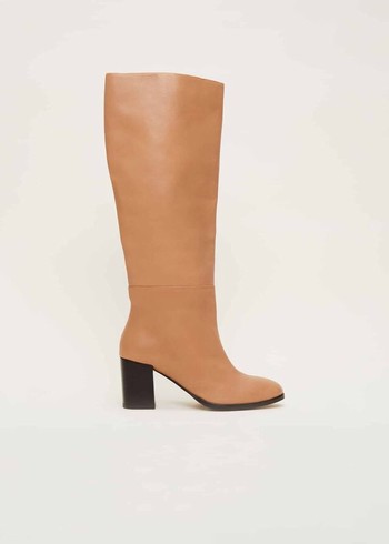 Phase Eight Leather Knee High Heels Brown Australia | IR9481367